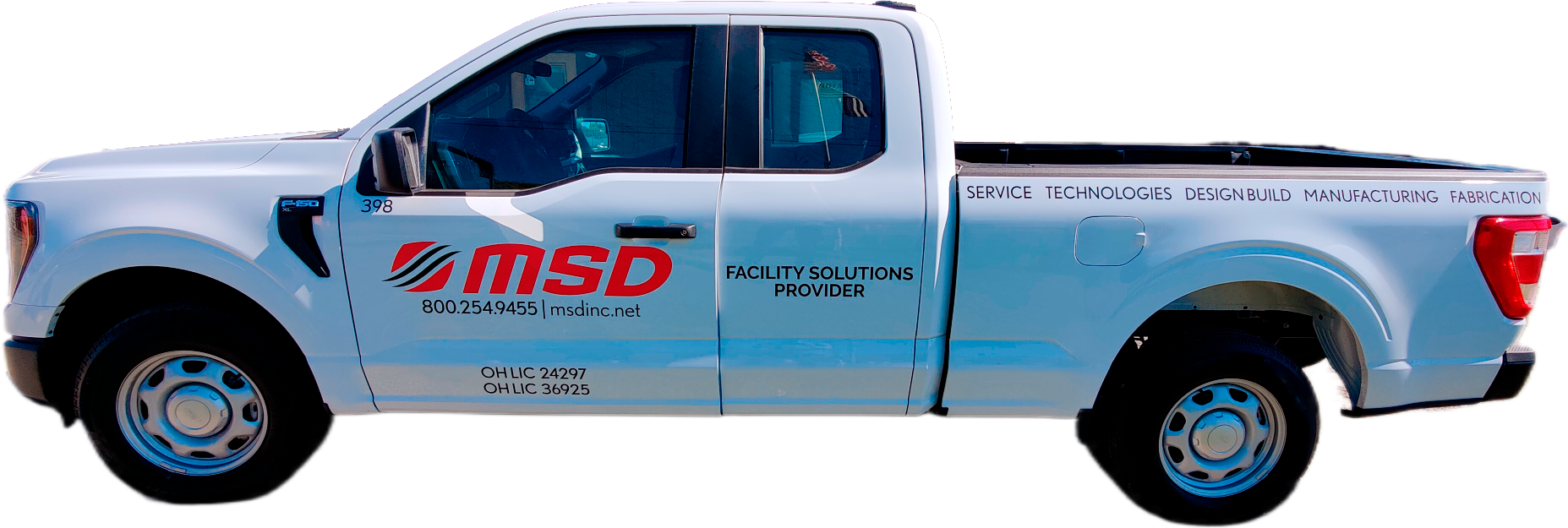 MSD commercial fleet pickup with door graphics